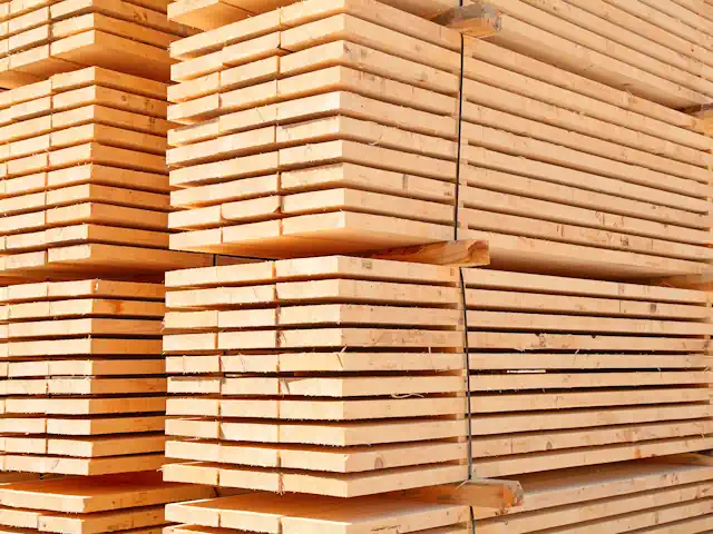 Scandinavian redwood stack of planks